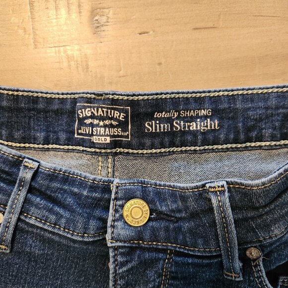 Levi Strauss Signature Totally Shaping Slim Straight Jeans Blue Womens 32x28 - Picture 7 of 11